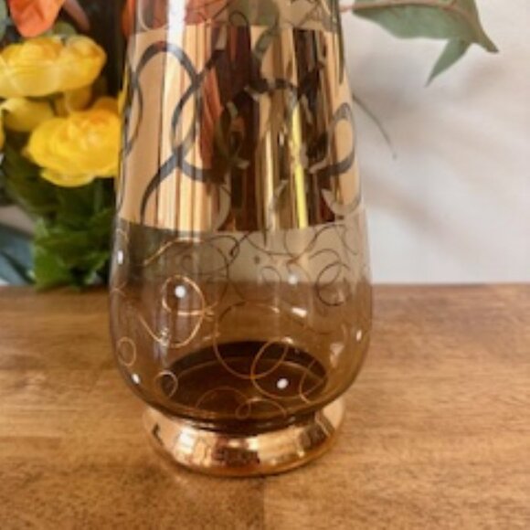 Bohemia Crystal Decanter Set Czechoslovakia – Vintage Amber Glass with Gold Trim - Picture 5 of 9